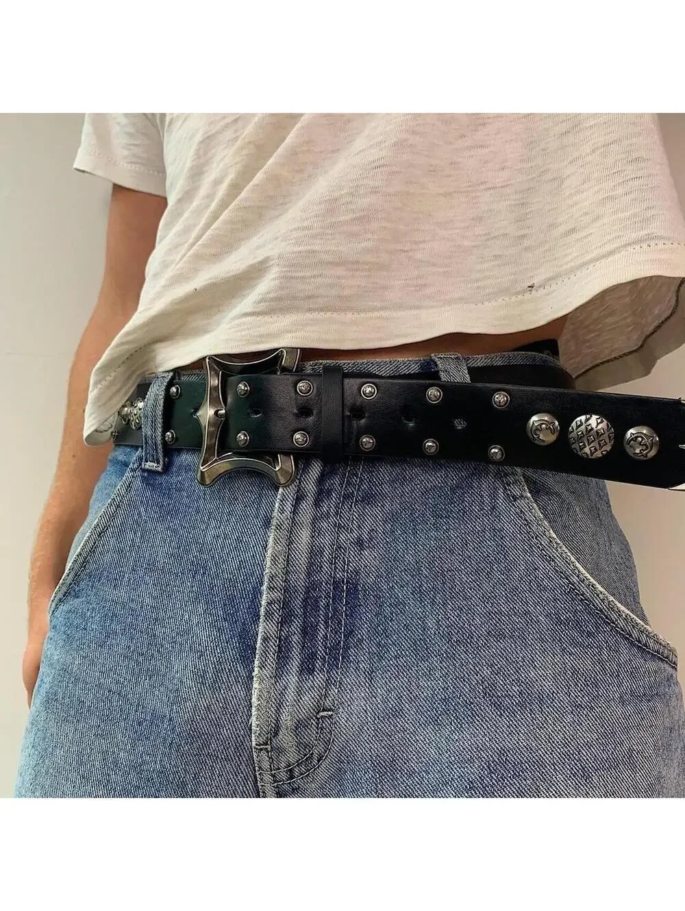 Y2k Cyber Grunge style Black Gothic Belt. Cool grunge style nice square belt